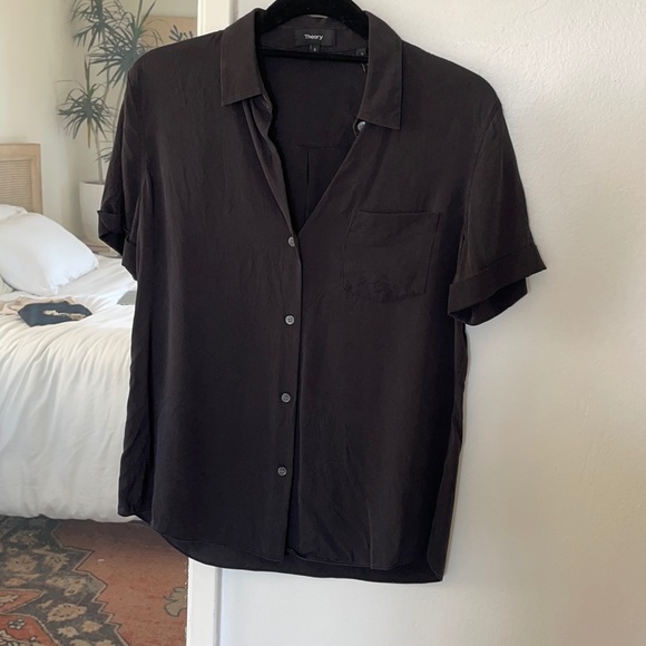Theory black shirt sleeve blouse - Picture 1 of 3